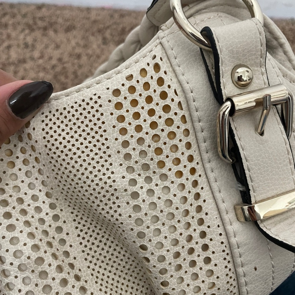 Apt. 9 Cream Perforated Shoulder Bag Gold Buckle Braided Strap‎ Hobo Style READ